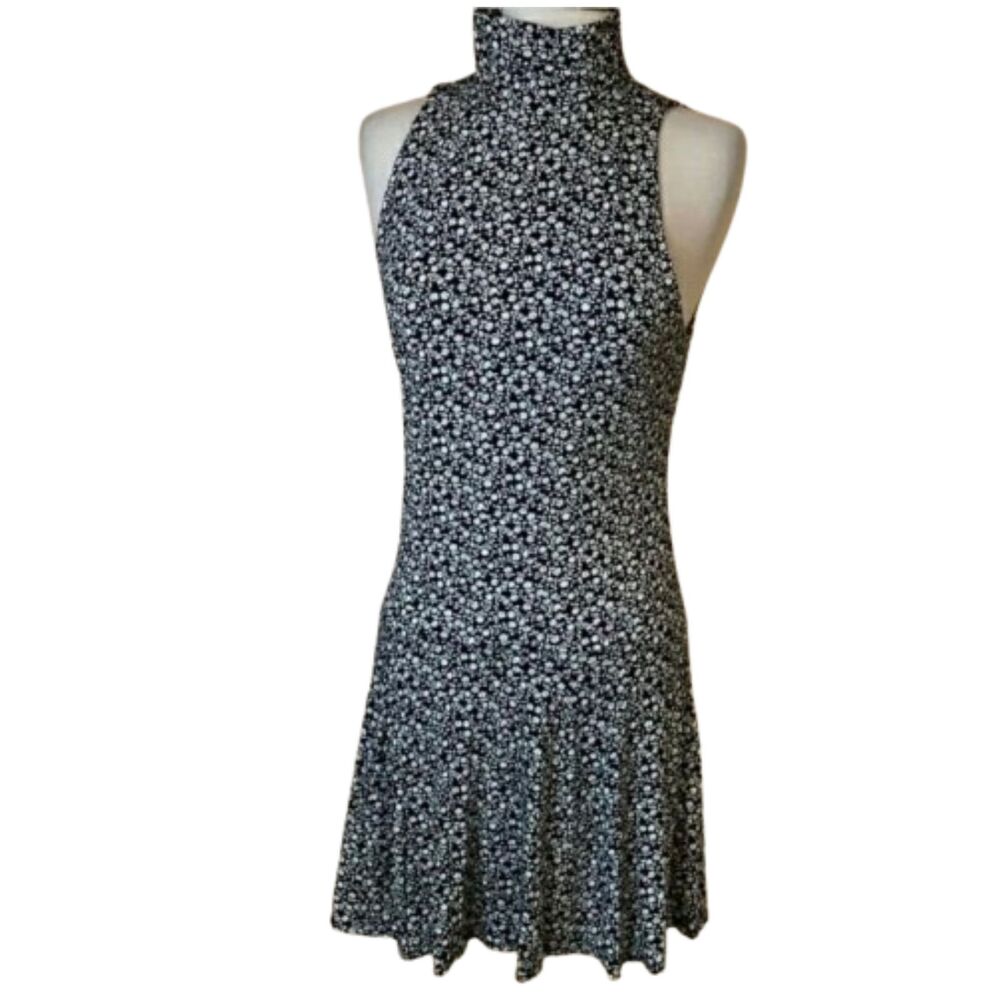 Free People Check It Black & White Floral Print Halter Neck Mini Dress Size M